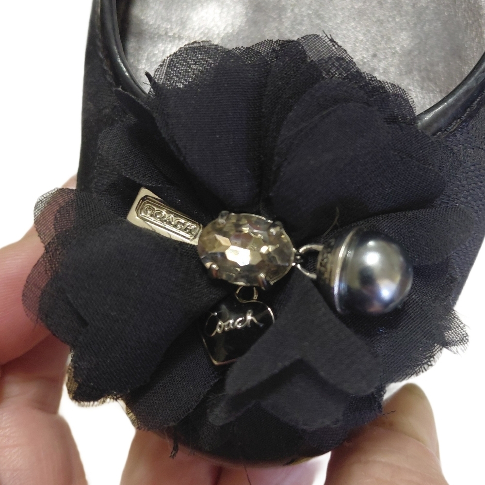 Coach Poppy Black Jacquard Flats with Floral Rhinestone Detail Size 9.5 - Picture 5 of 11